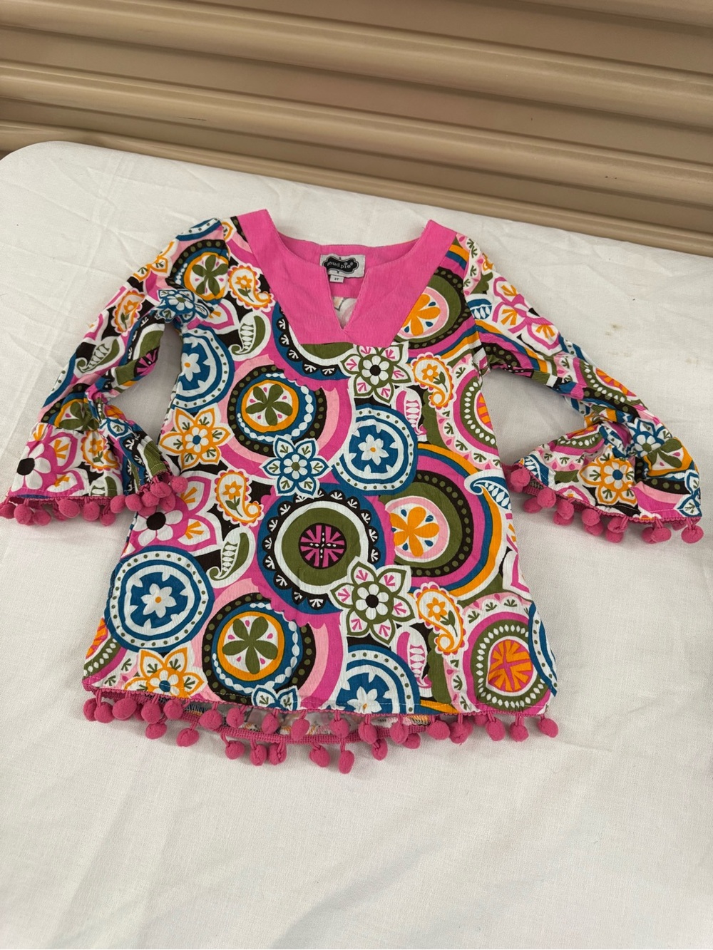 Mud Pie Pink Multi-Color Pom-Trim Casual Tunic